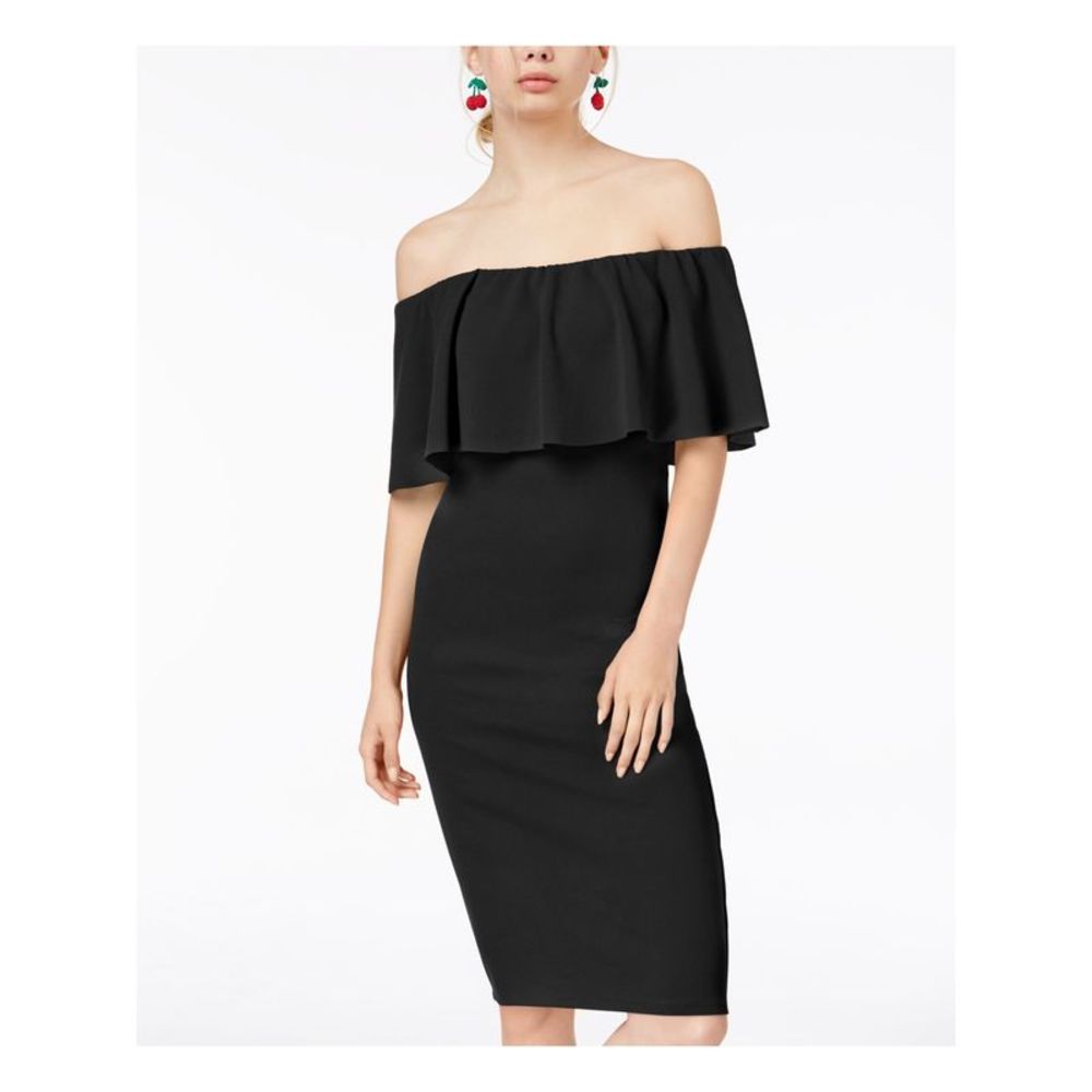 DONT YOU DARE Womens Black Short Sleeve Knee Length Body Con Dress Juniors L